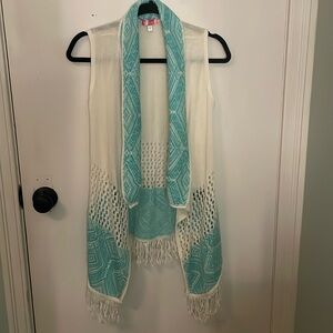Say What? White and Blue Sleeveless Poncho
